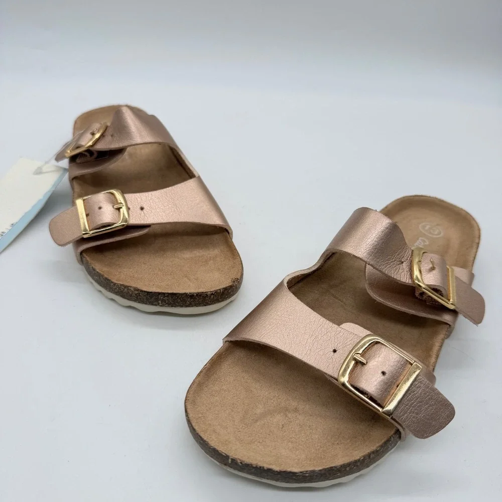 Cat & Jack Kids Rose Gold Double Buckle Slide Sandals Size 13 Metallic Cork